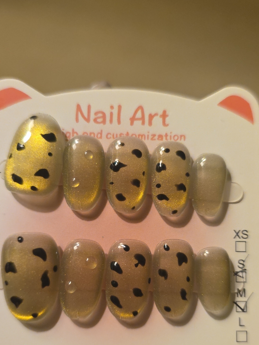 Nail Art Leopard Print Press-On Nails in Gold and Beige Size Med